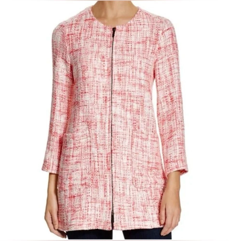 Sanctuary Women’s Size Large Red White City Long Tweed Jacket Zippered W/pockets